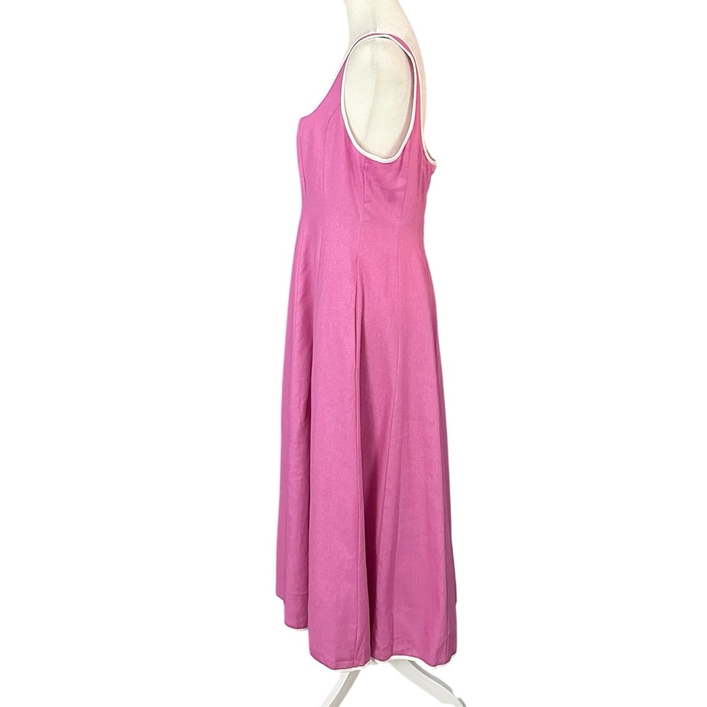 Avec Les Filles Contrast Edge Fit & Flare Midi Linen Blend Dress Size 10 - Picture 5 of 12
